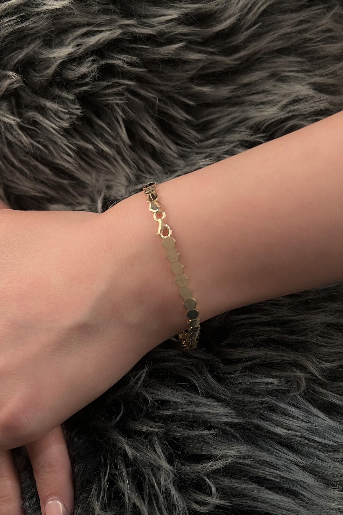 14K Gold Thick Honeycomb Bracelet