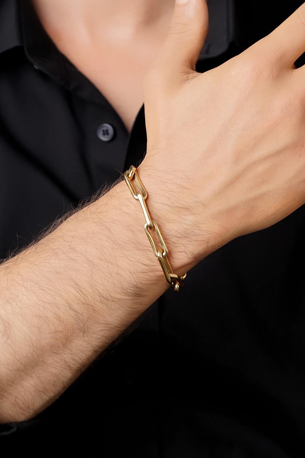 14K Solid Gold Thick Oval Link Bracelet