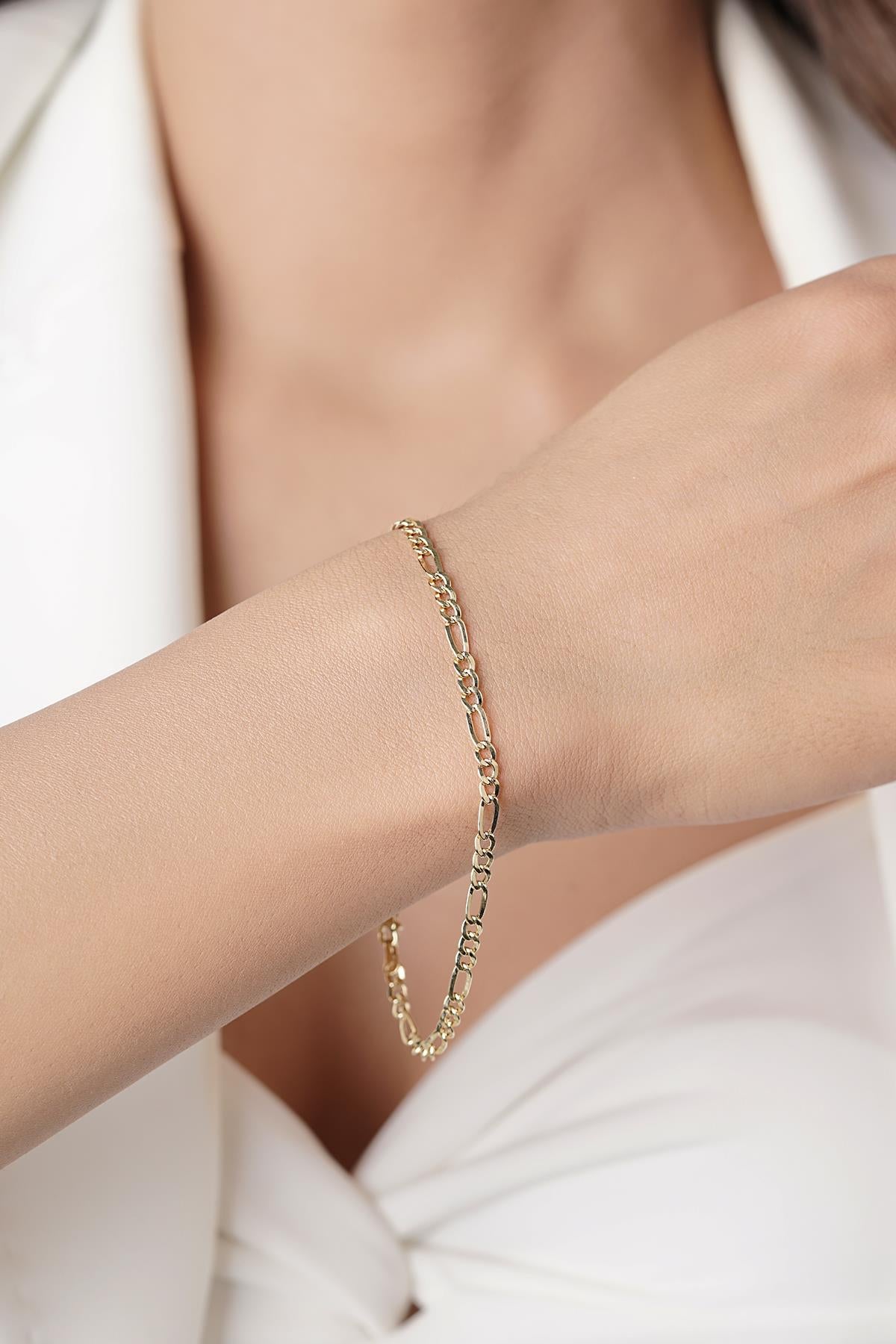 14K Gold Thin Figaro Bracelet