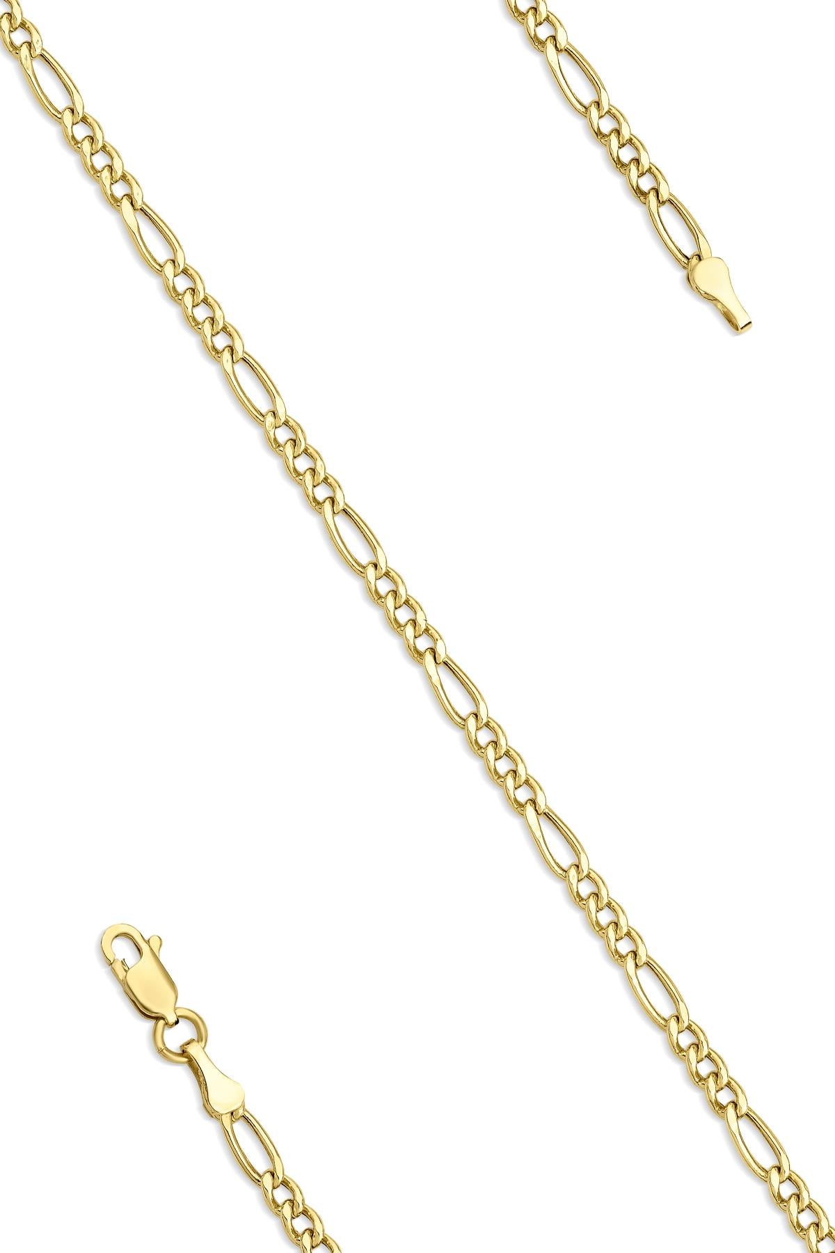 14K Solid Gold Thin Figaro Bracelet