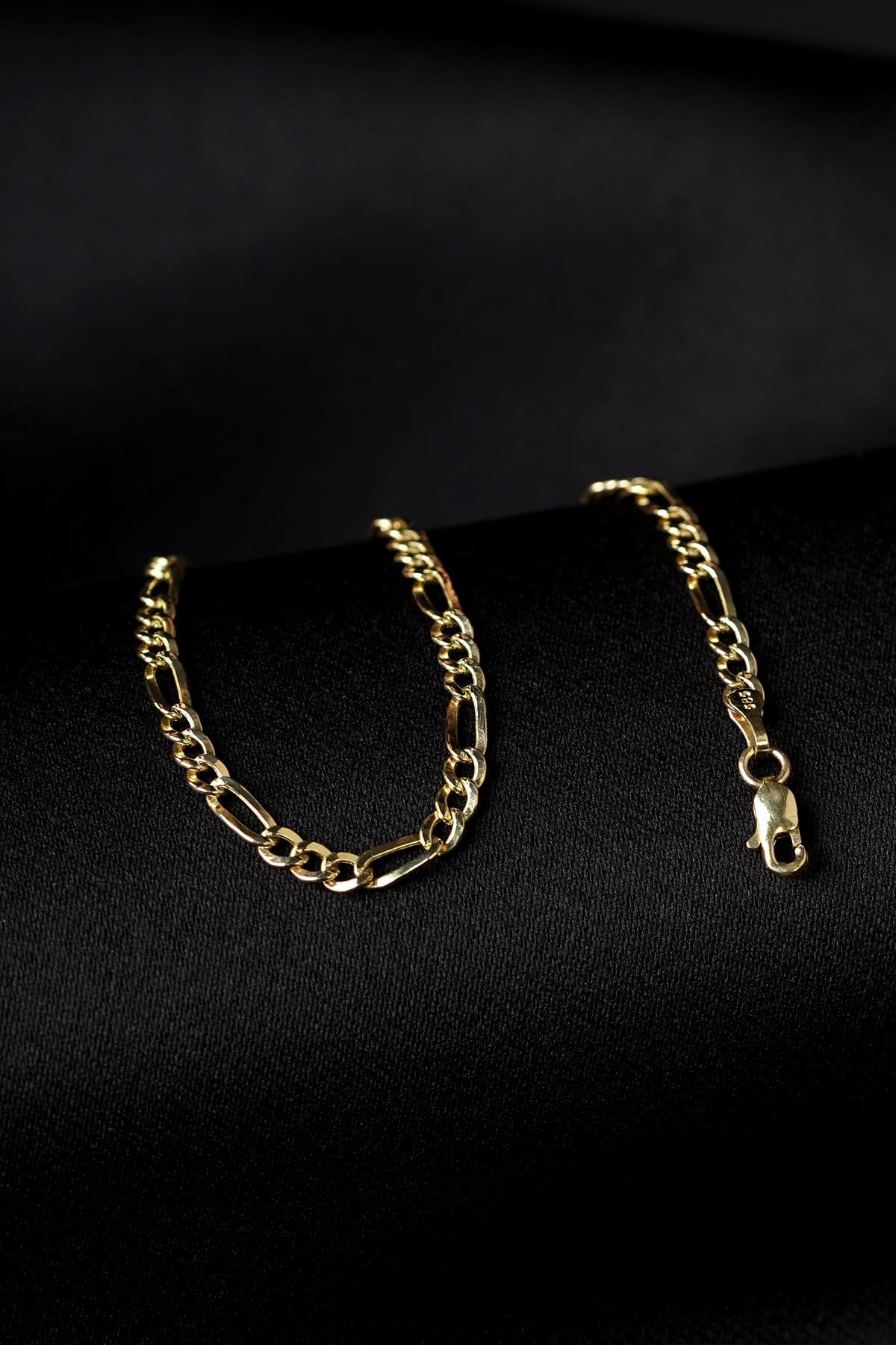 14K Solid Gold Thin Figaro Bracelet
