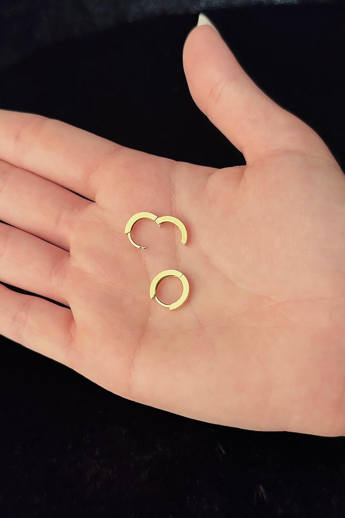 14K Gold Thin Flat Huggie Hoop Earrings