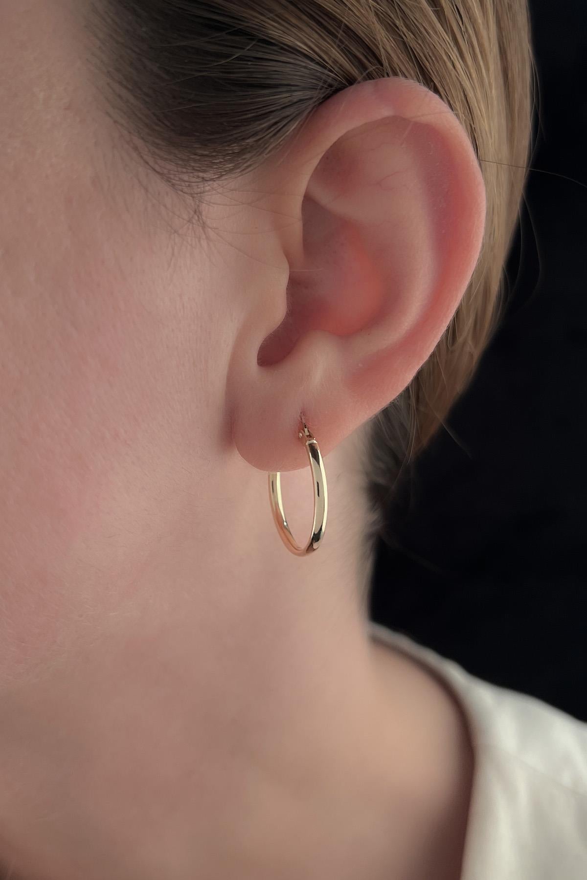 14K Gold Thin Plain Tube Hoop Earrings