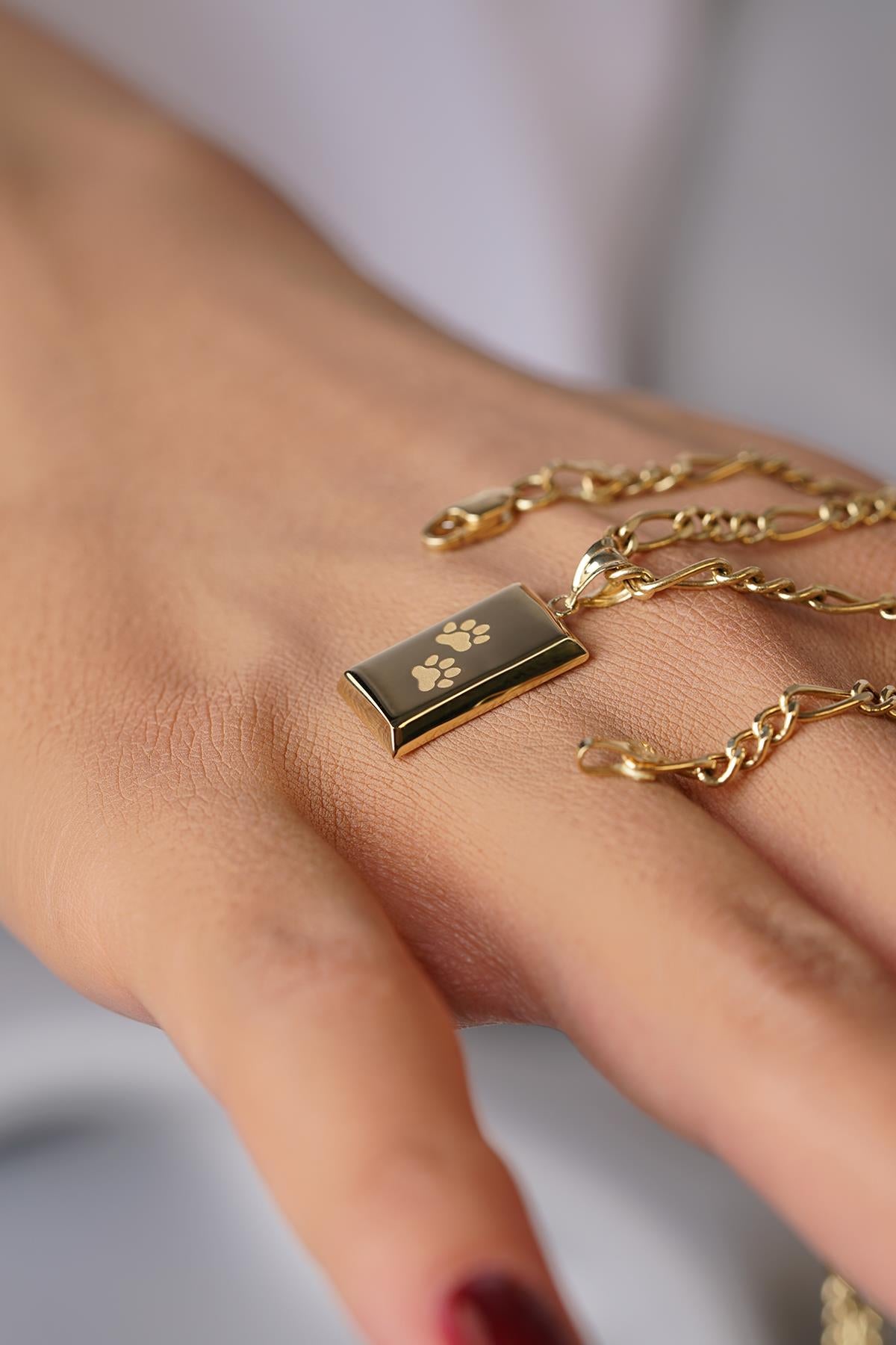 14K Gold Tiny Ingot Charm on Figaro Chain