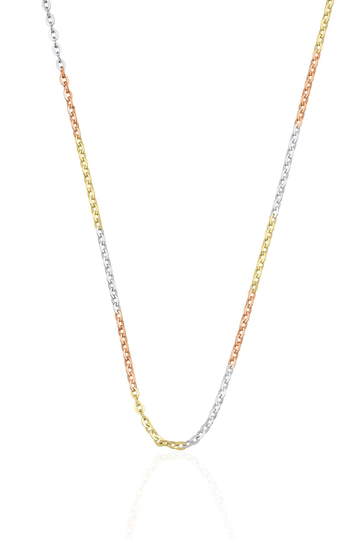 14K Gold Tri_Color Cut Solid Anchor Chain