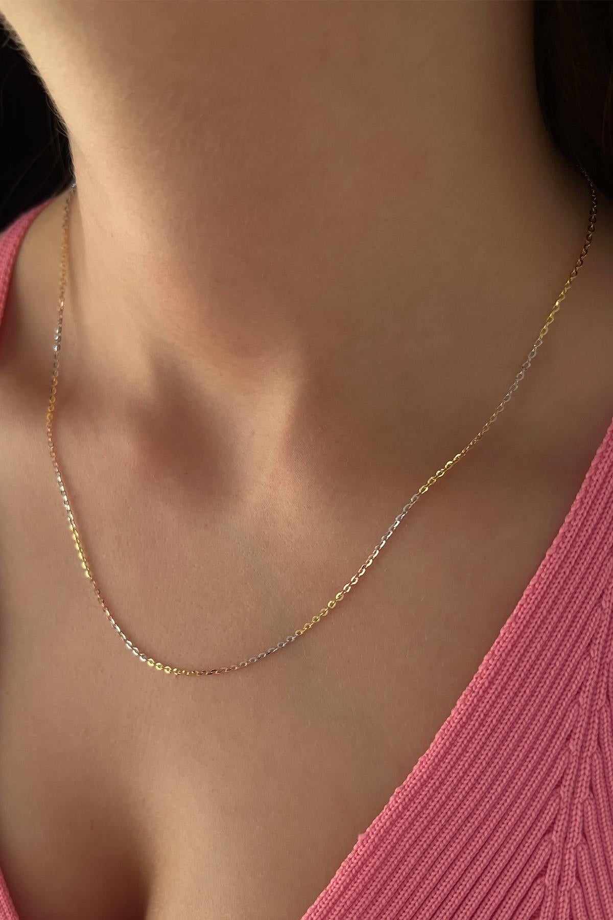 14K Gold Tri_Color Cut Solid Anchor Chain