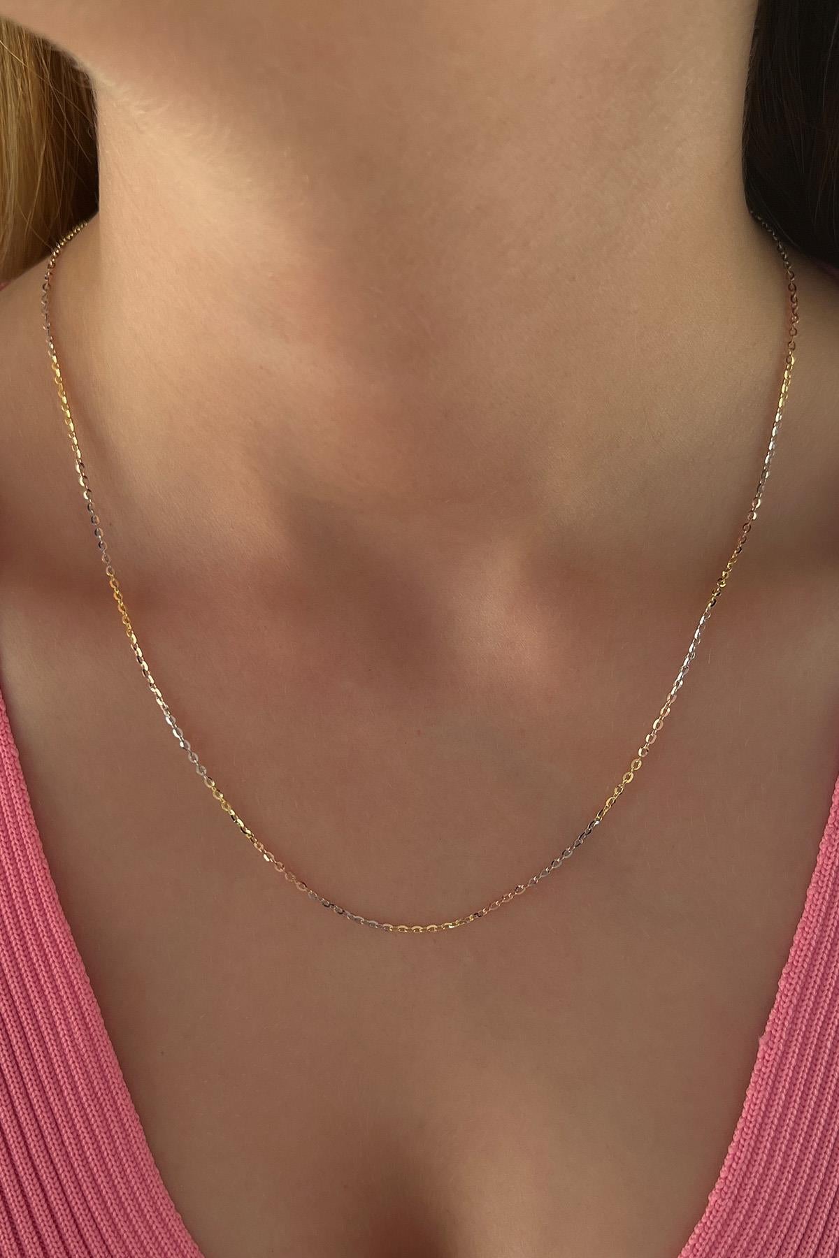 14K Gold Tri_Color Cut Solid Anchor Chain