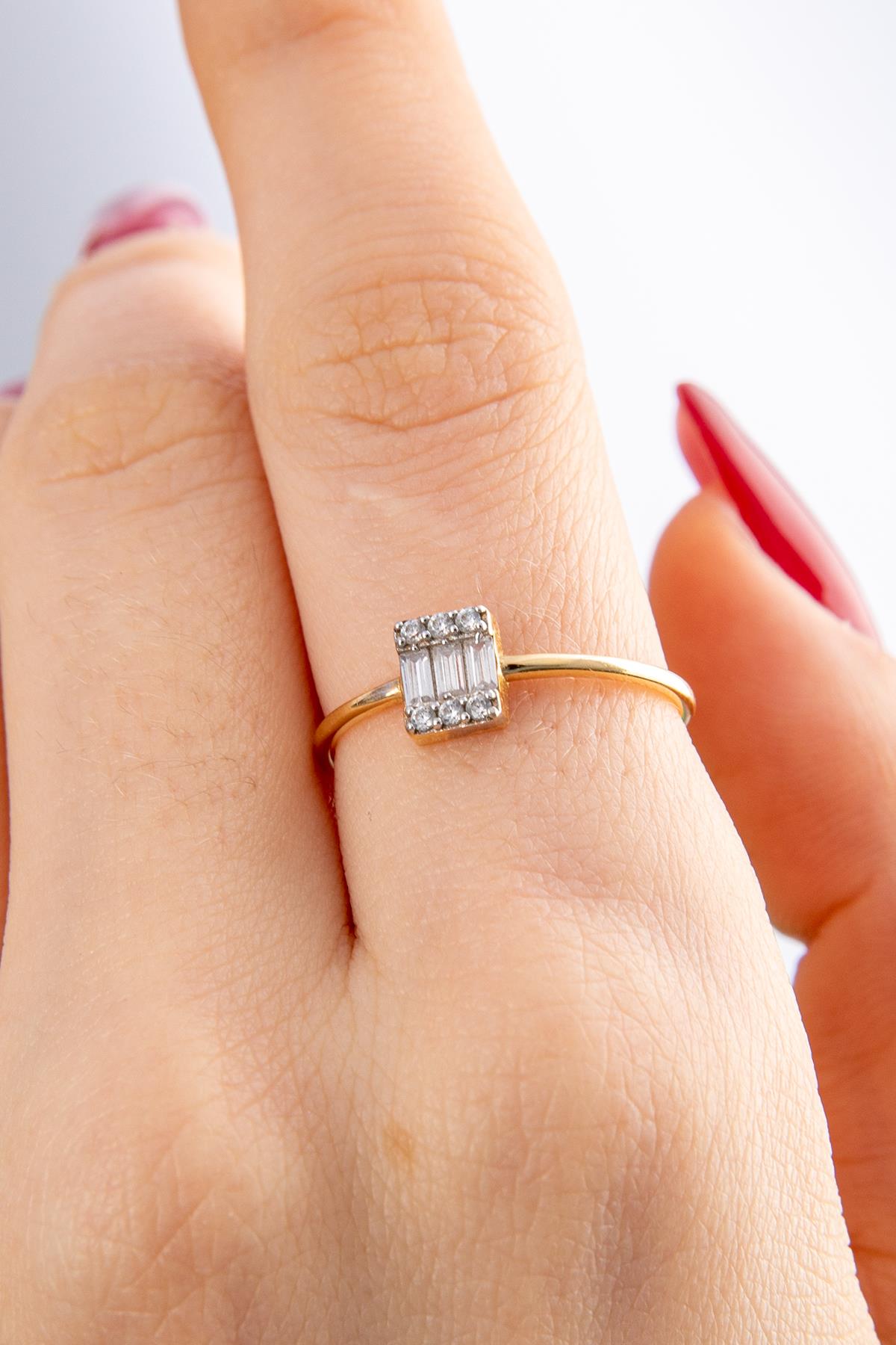 14K Gold Triple Baguette Ring