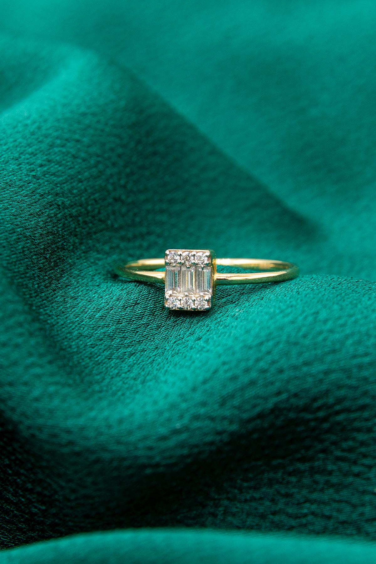 14K Solid Gold Triple Baguette Ring
