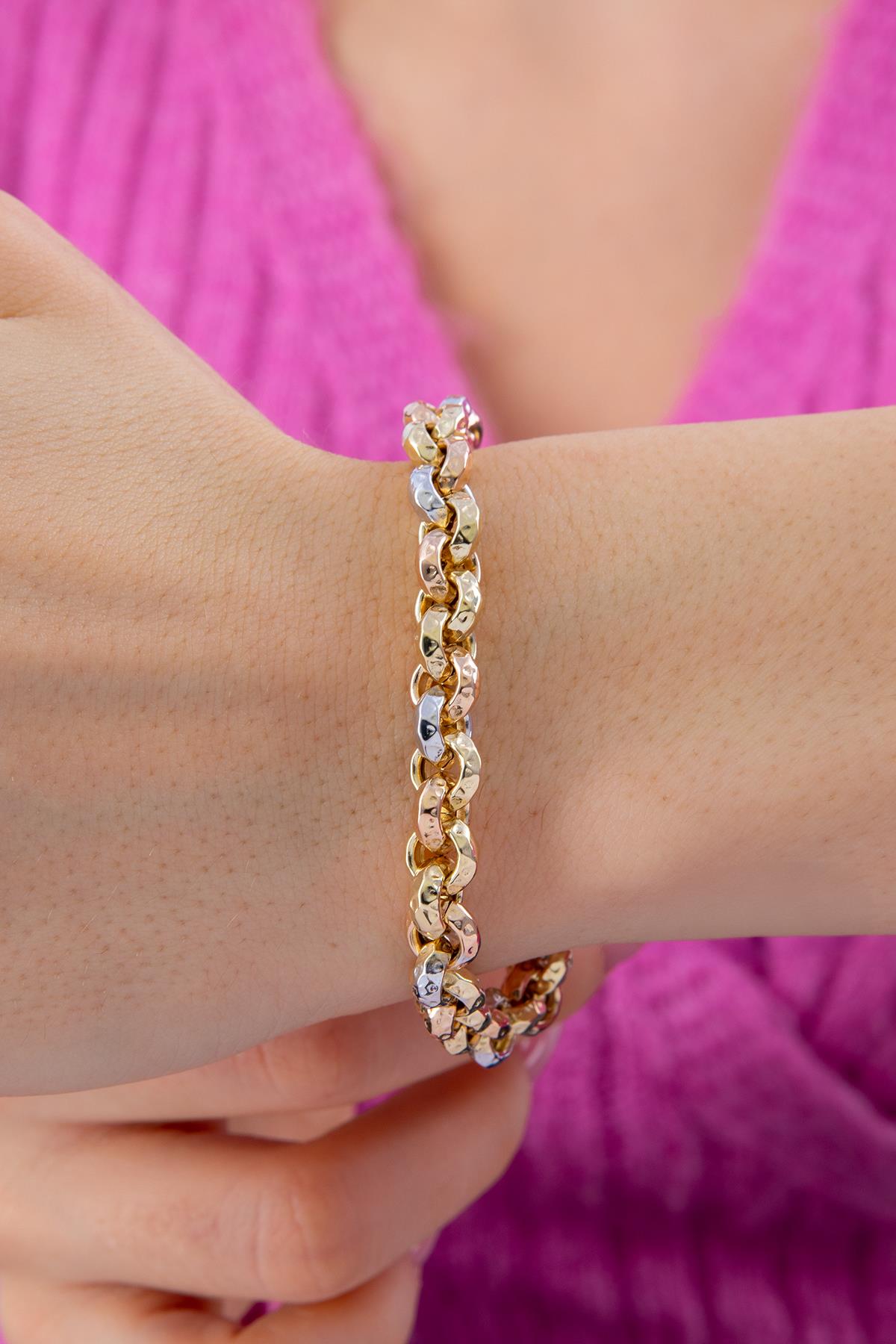 14K Gold Triple Color Rolo Bracelet