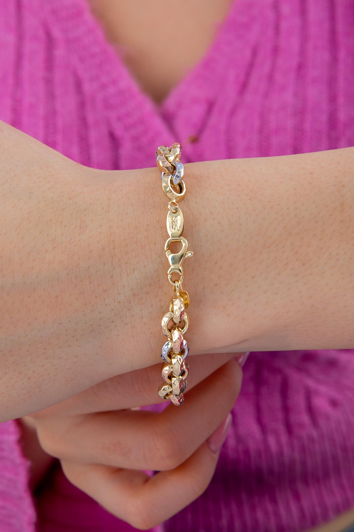 14K Gold Triple Color Rolo Bracelet
