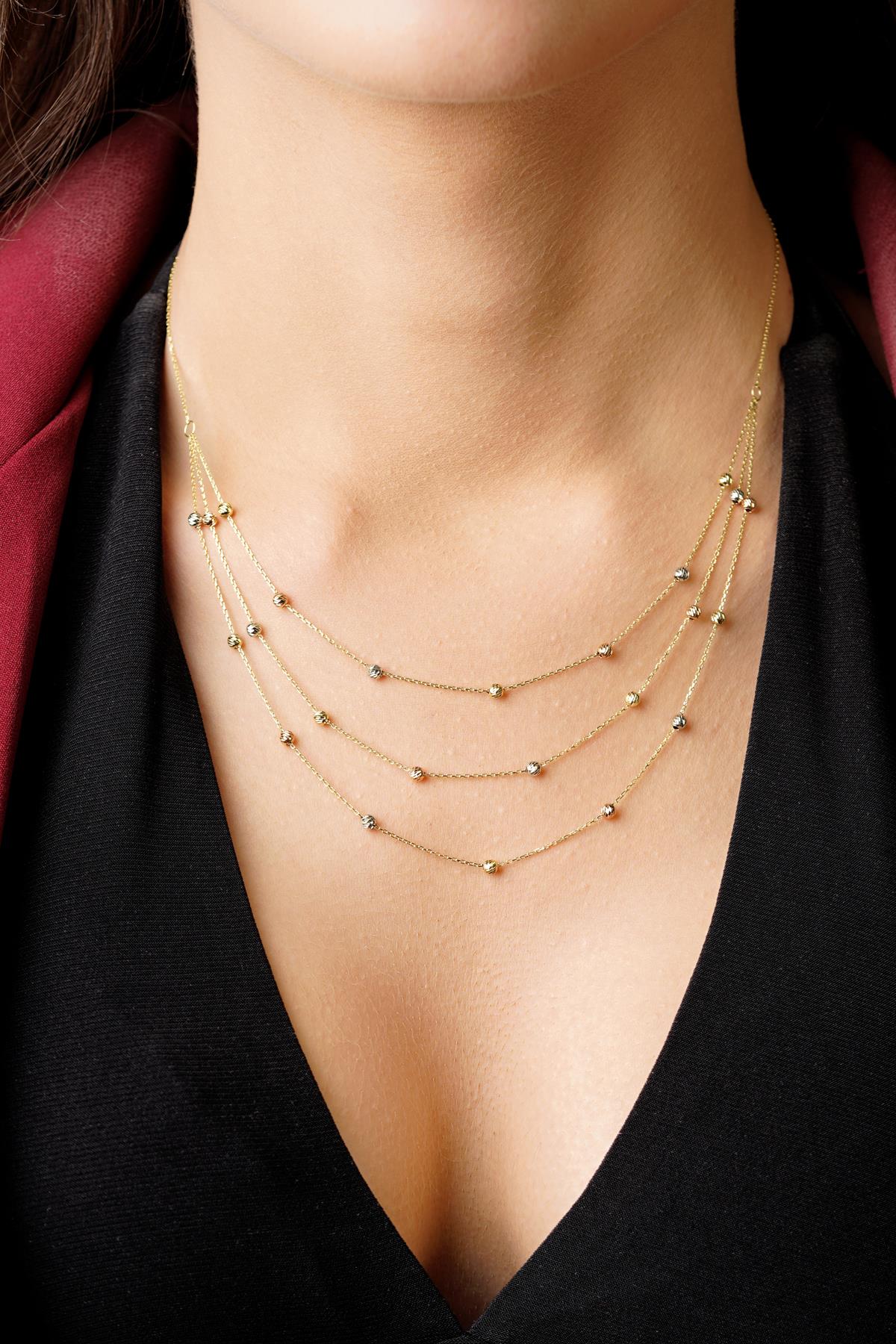 14K Gold Triple Layer Dıamond Cut Ball Necklace
