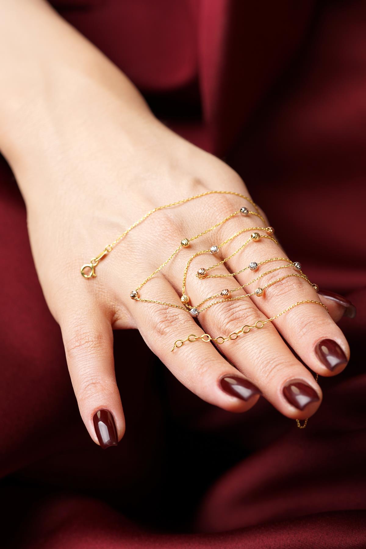 14K Gold Triple Layer Dıamond Cut Ball Necklace
