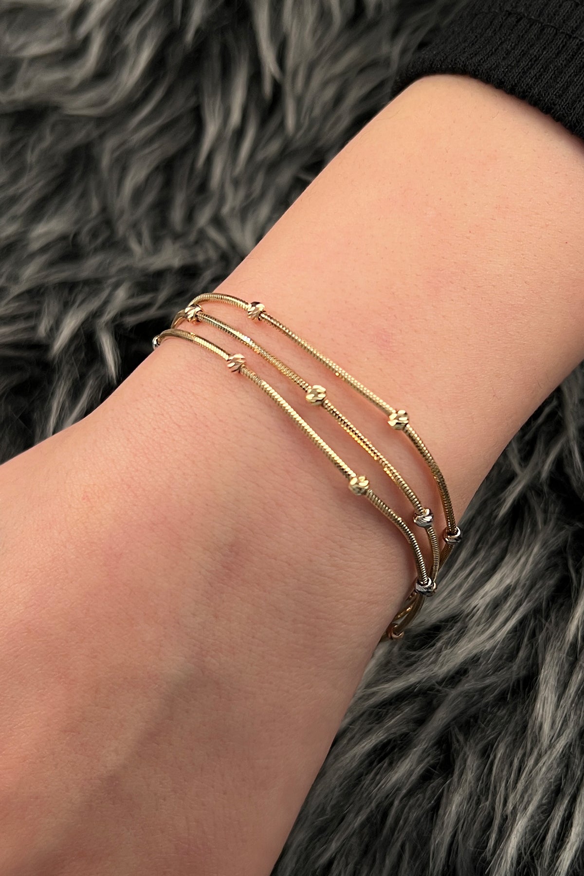 14K Gold Triple Row Dorica Sparkling Chain Bracelet