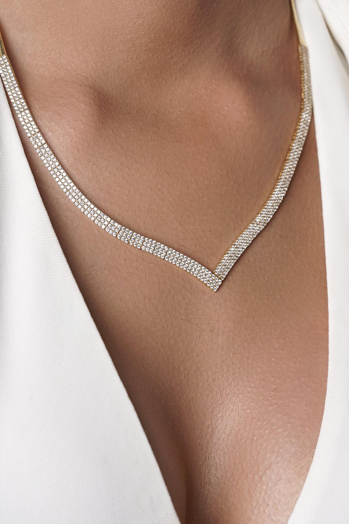 14K Gold Triple Row Tennis Necklace