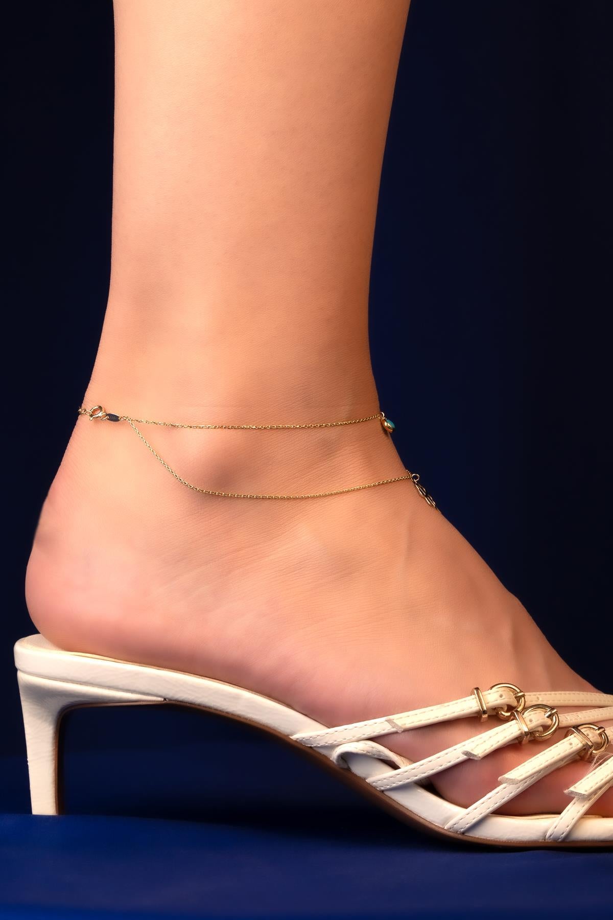 14K Gold Turquoise Clover Anklet