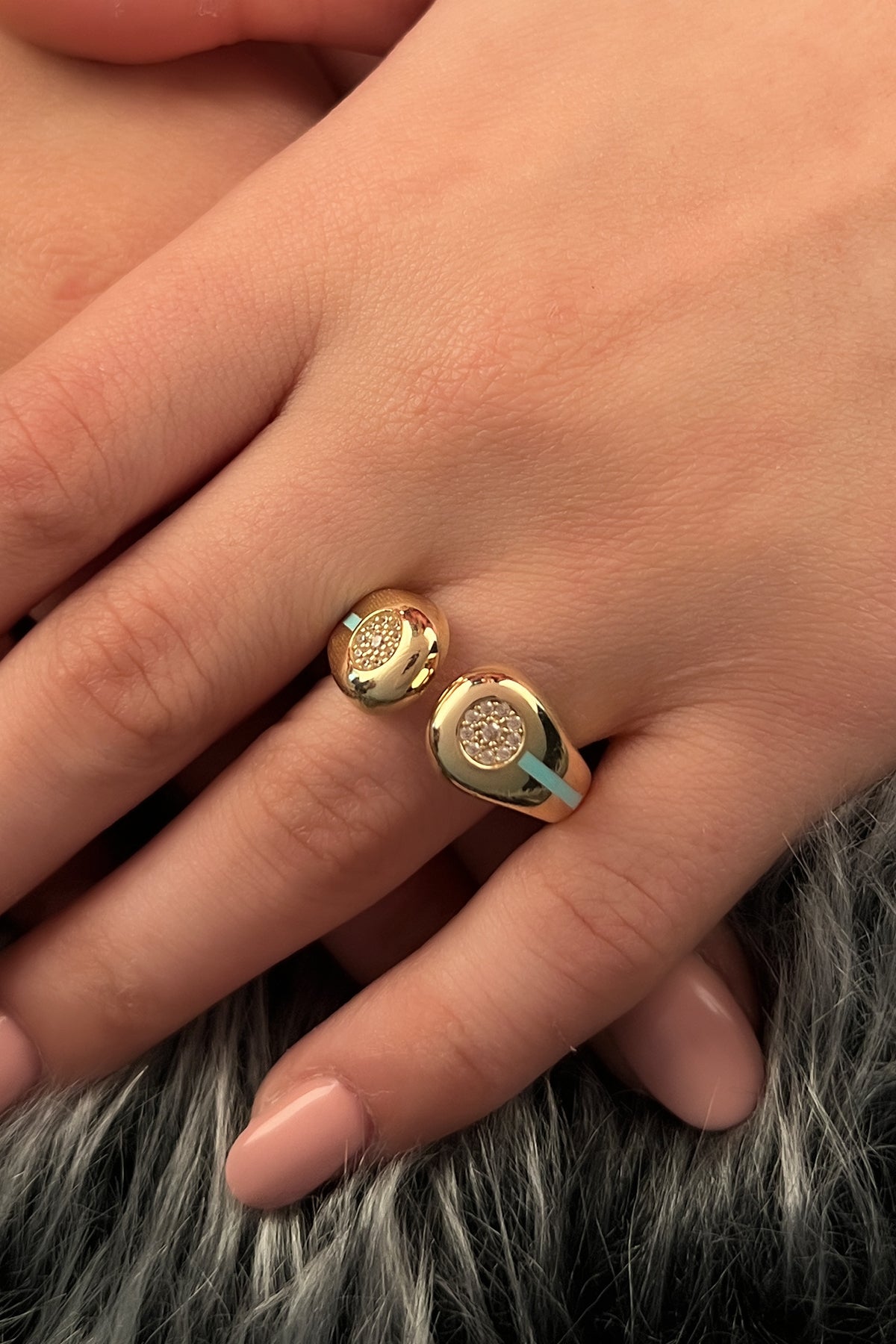 14K Gold Turquoise Enamel Puff Ring