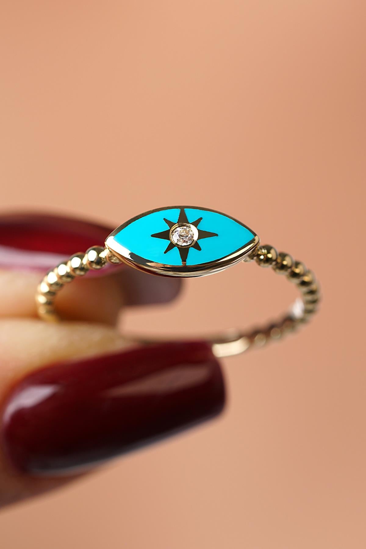 14K Gold Turquoise Evil Eye Ring