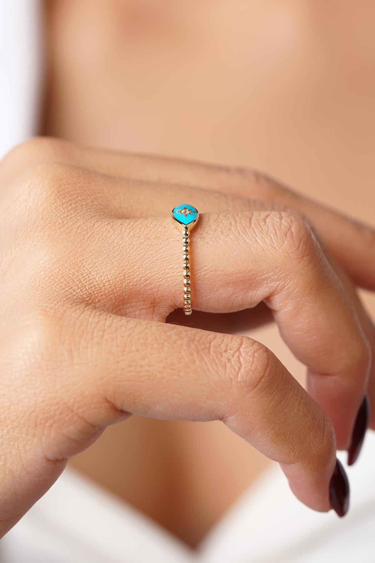 14K Gold Turquoise Evil Eye Ring