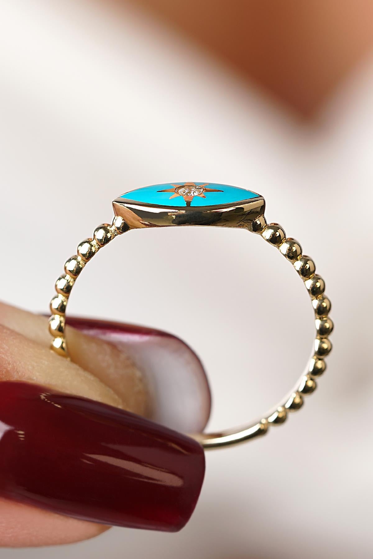 14K Gold Turquoise Evil Eye Ring