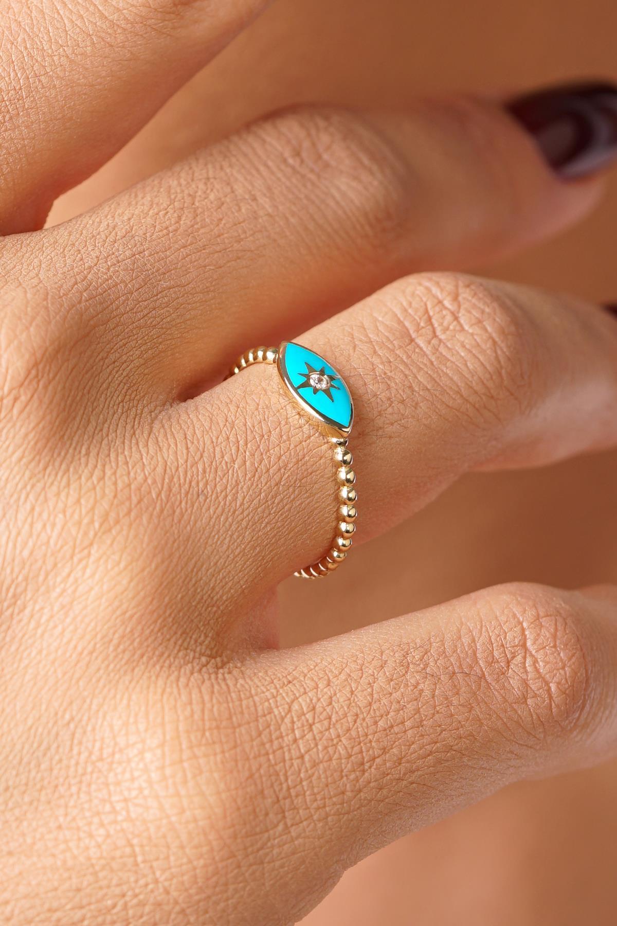 14K Gold Turquoise Evil Eye Ring