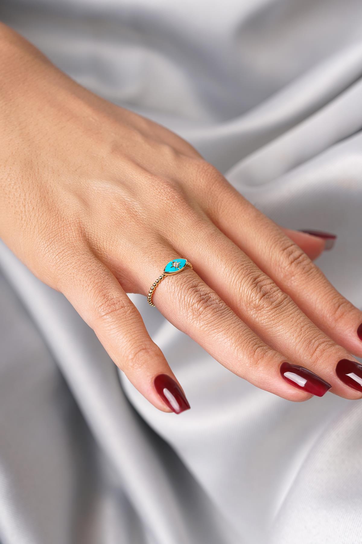 14K Gold Turquoise Evil Eye Ring