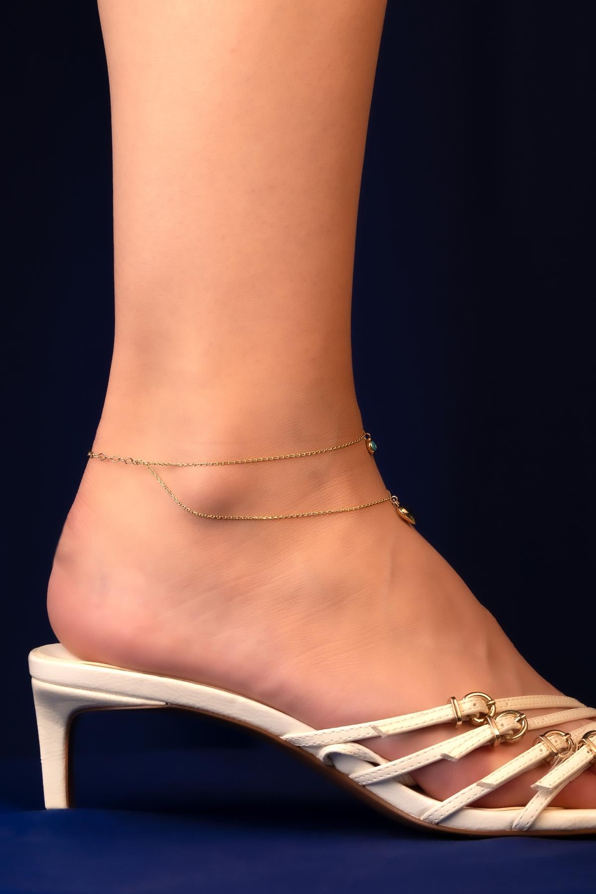14K Gold Turquoise Heart Anklet