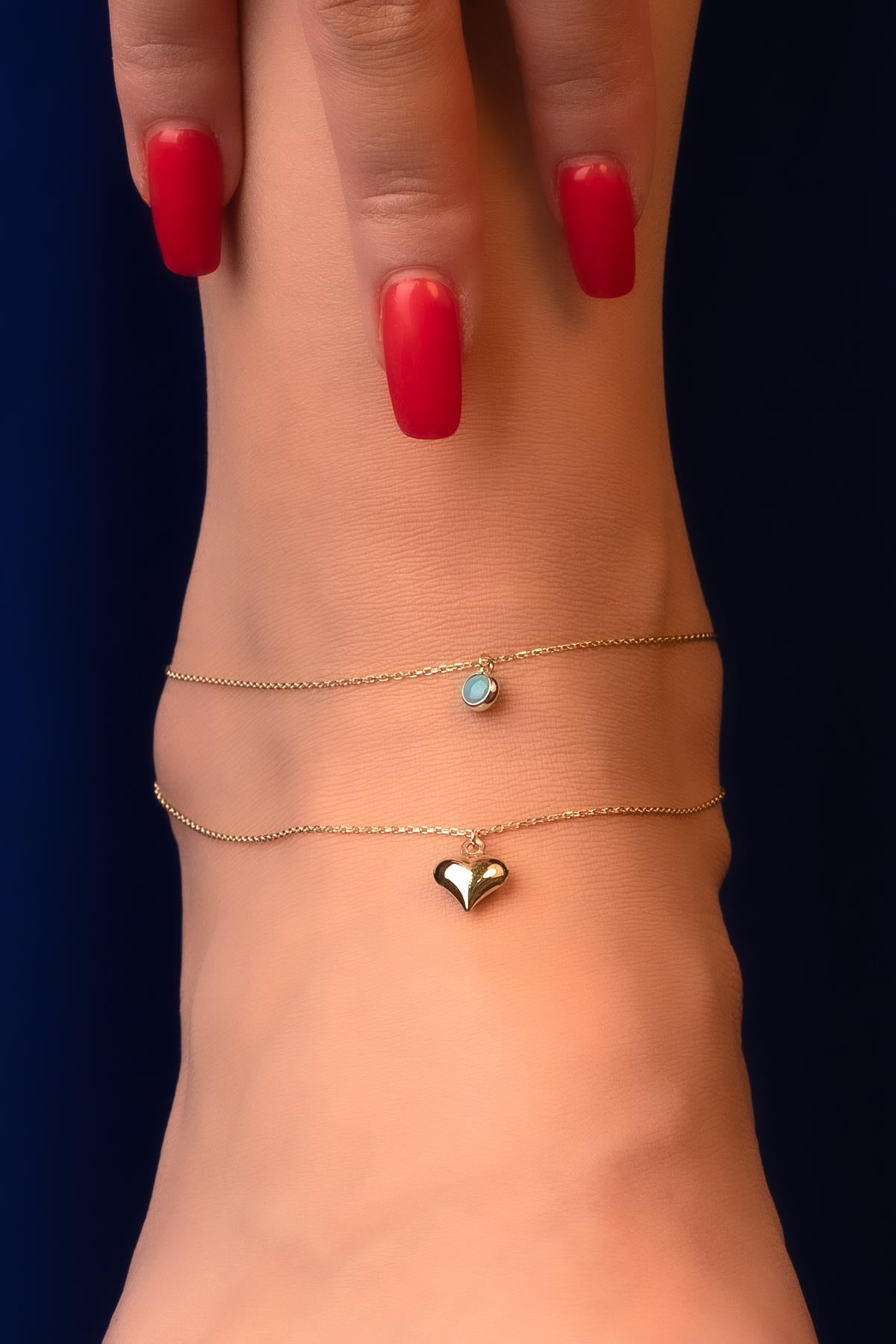 14K Gold Turquoise Heart Anklet