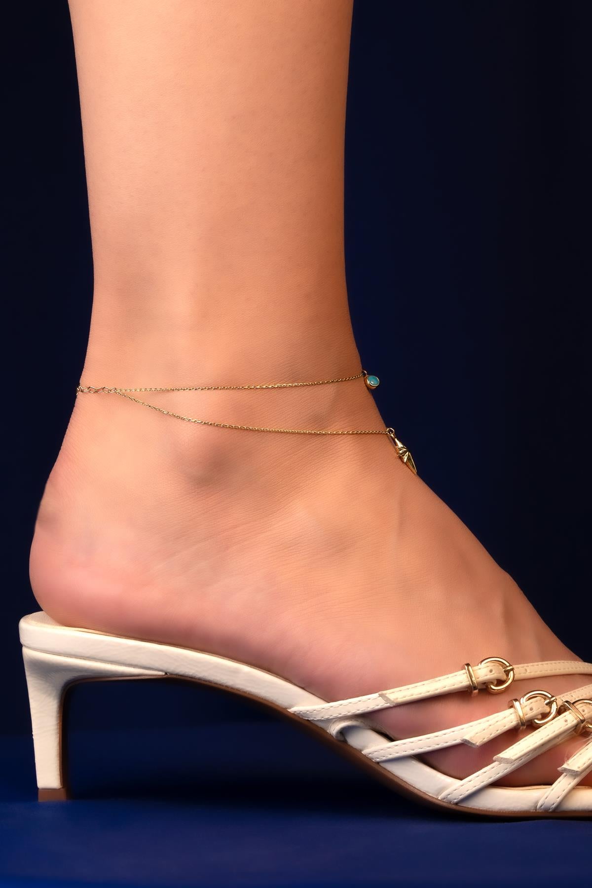 14K Gold Turquoise North Star Anklet