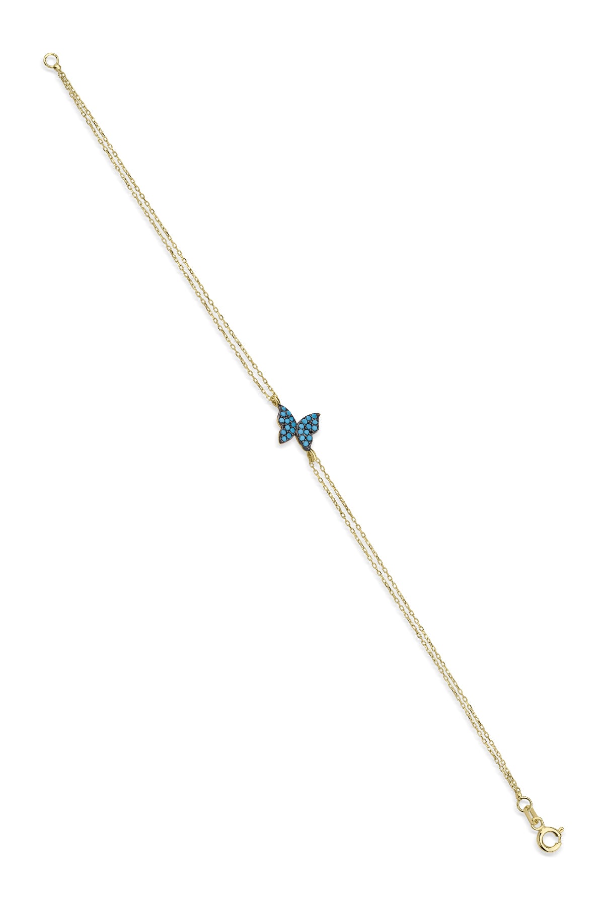 14K Gold Turquoise Stone Butterfly Shape Bracelet