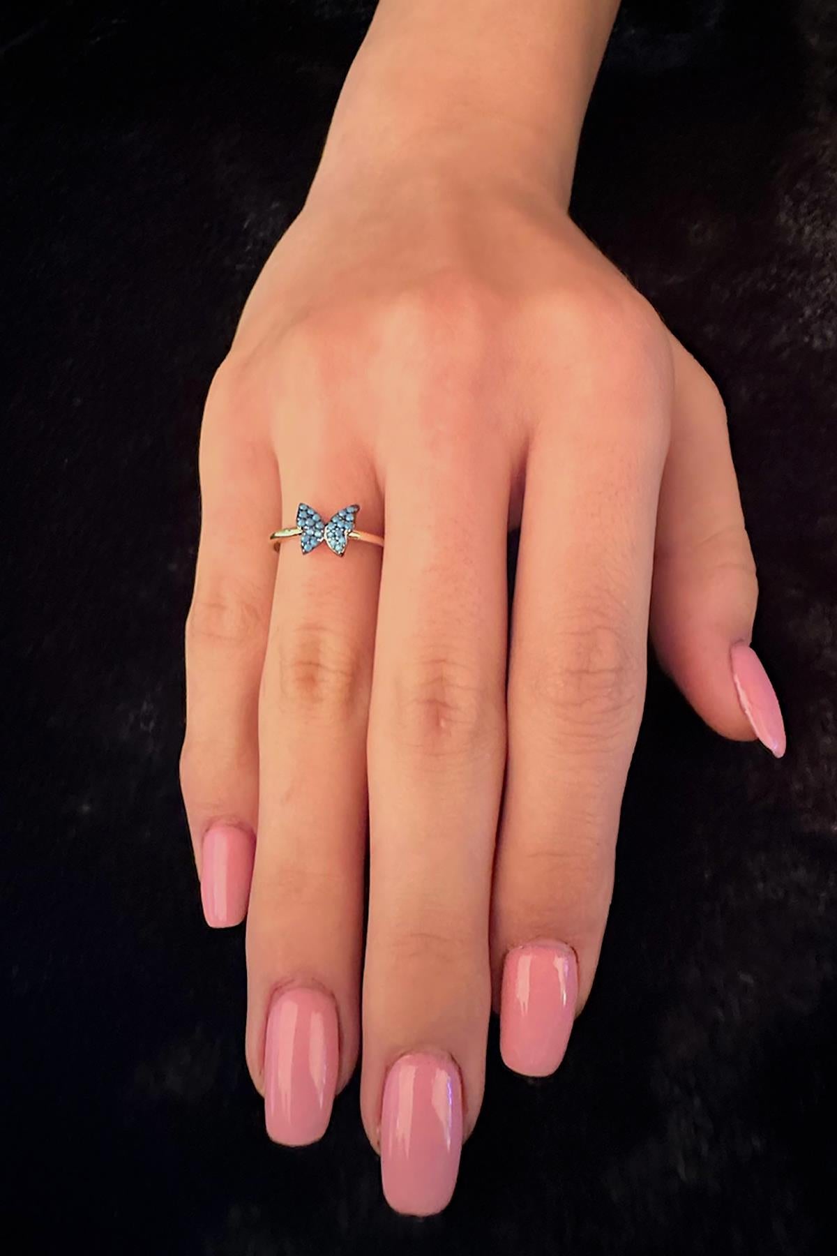 14K Gold Turquoise Stone Butterfly Shaped Ring