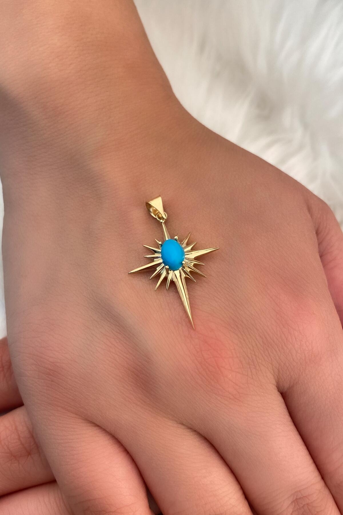 14K Gold Turquoise Stone Polar Star Charm