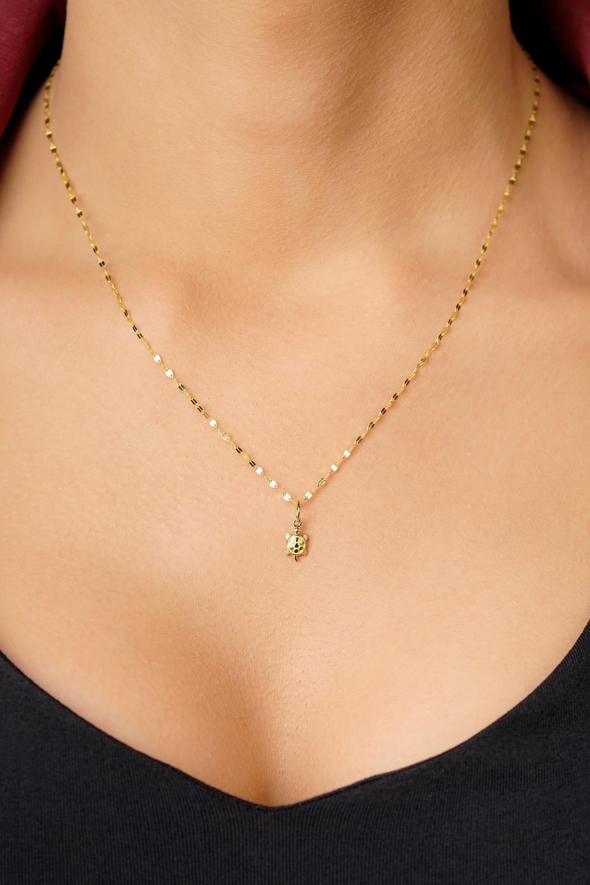 14K Gold  Turtle Detailed Mirror Chain Necklace