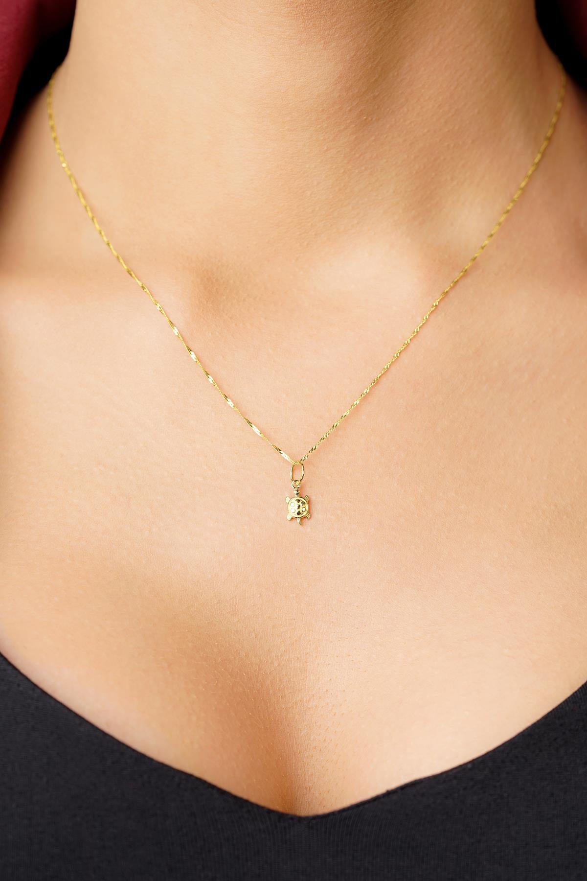 14K Gold Turtle Detailed Singapore Chain Necklace