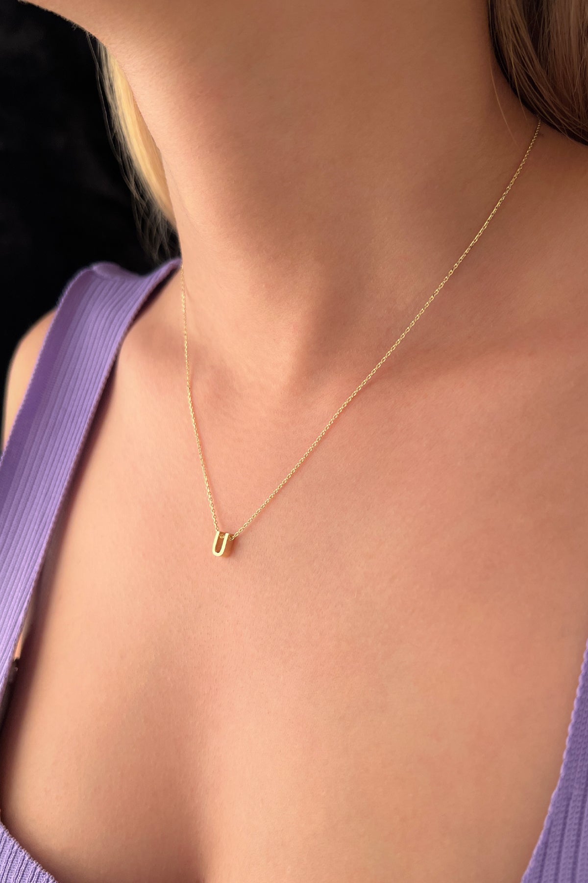 14K Gold U Initial Necklace