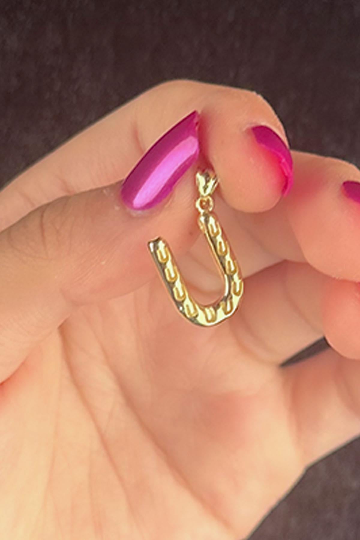 14K Gold U Letter Charm