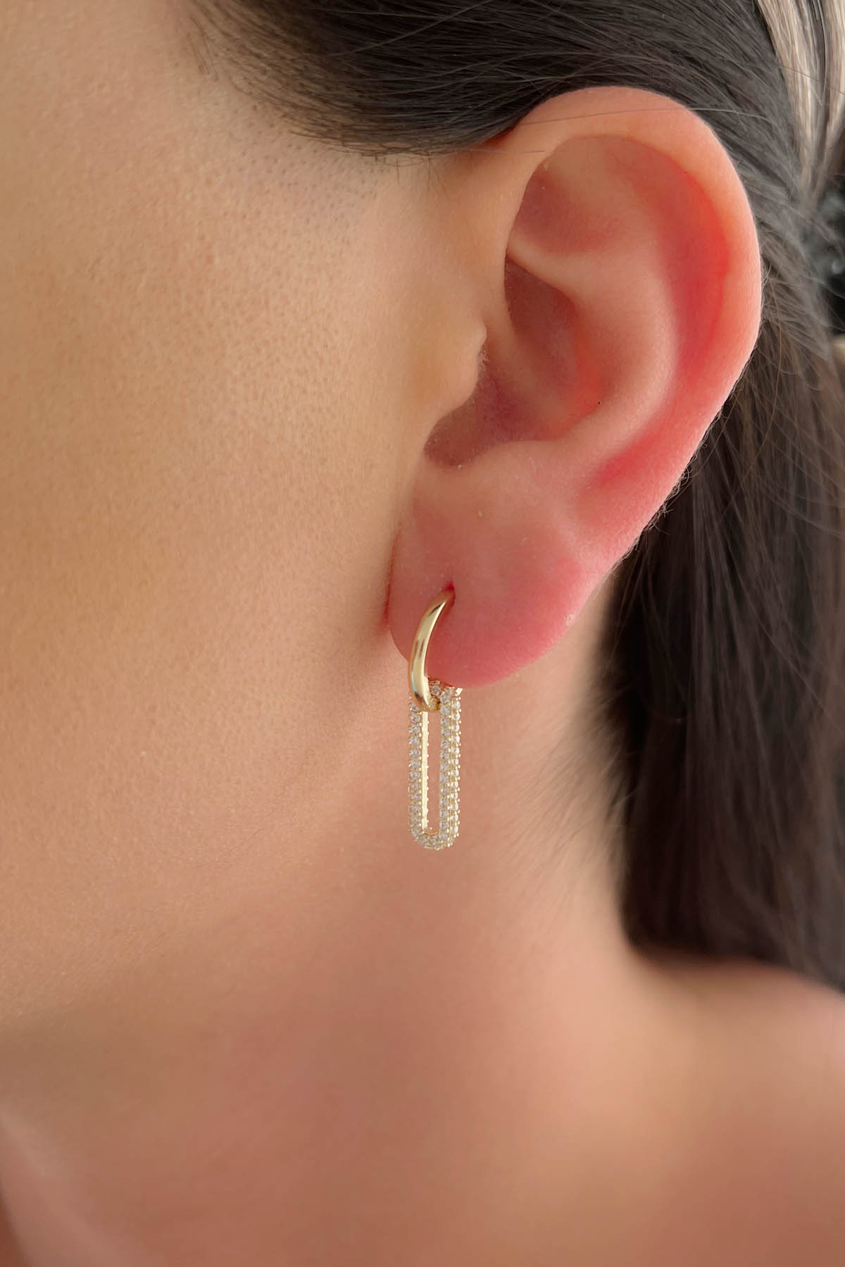 14K Gold U Shape Dangle Huggie Hoop Earrings