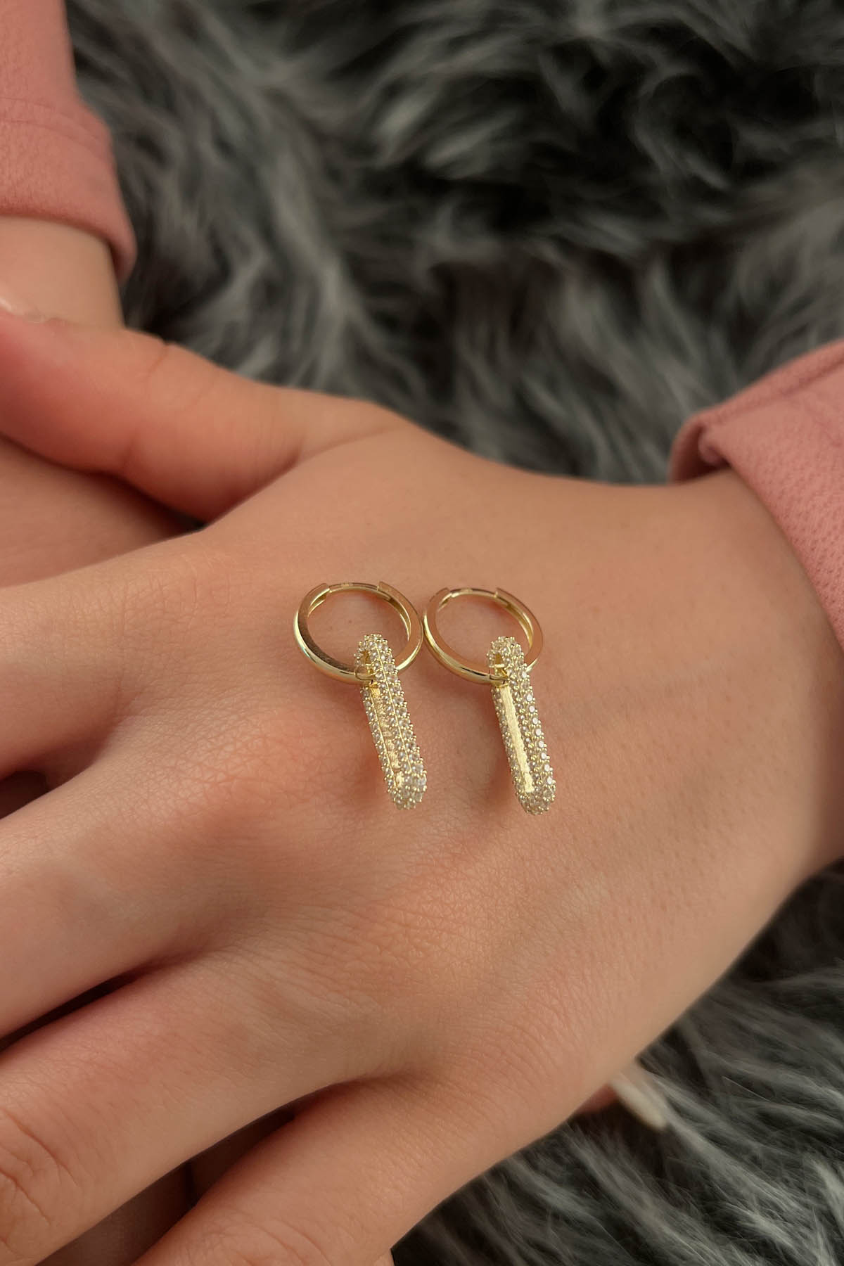 14K Gold U Shape Dangle Huggie Hoop Earrings