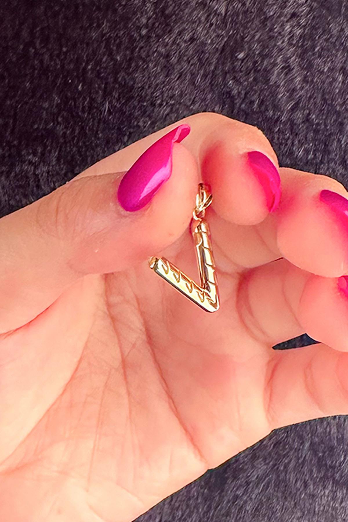 14K Gold V Letter Charm