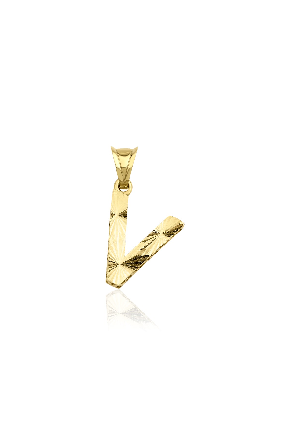 14K Gold V Letter Mini Shine Pendant