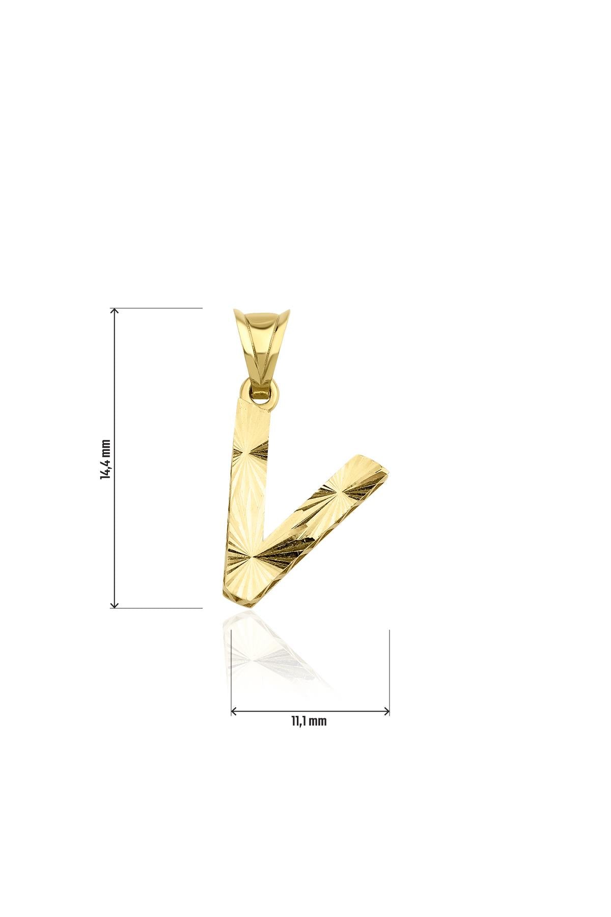 14K Gold V Letter Mini Shine Pendant