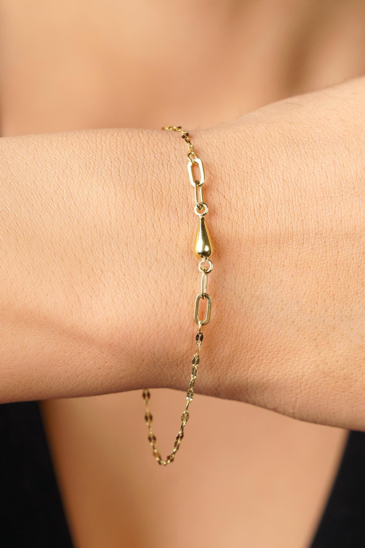 14K Gold Water Drop Charm Mirror Bracelet