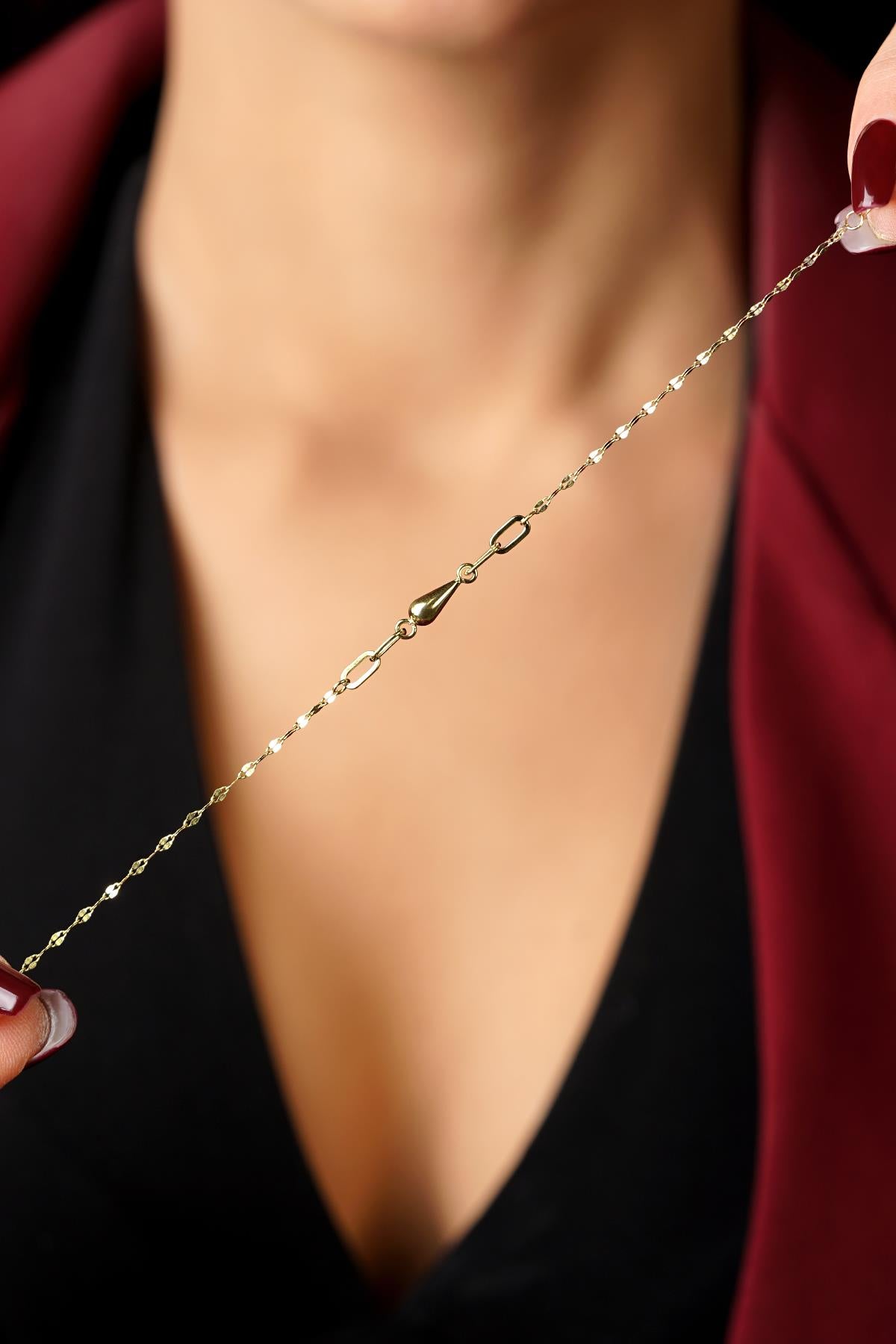 14K Solid Gold Water Drop Charm Mirror Bracelet
