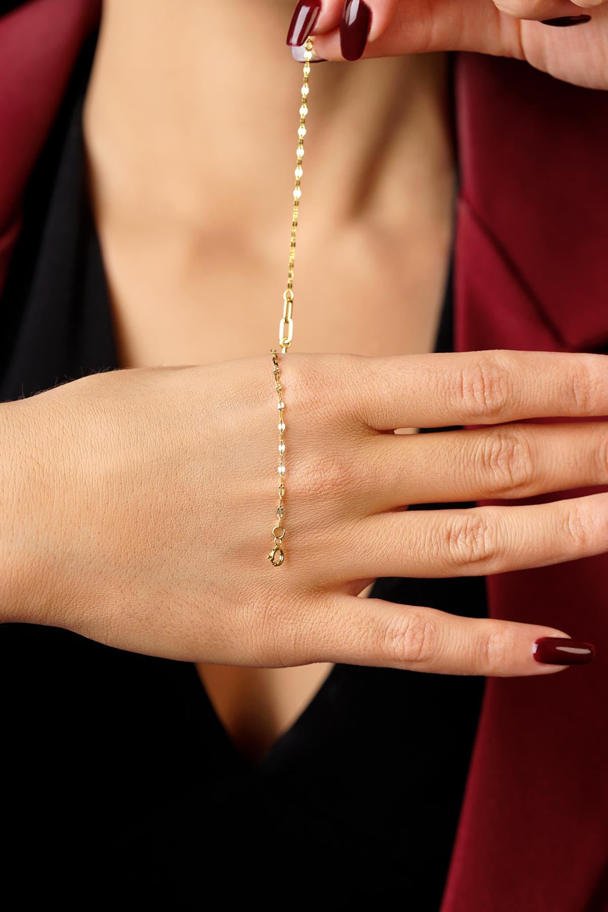 14K Solid Gold Water Drop Charm Mirror Bracelet