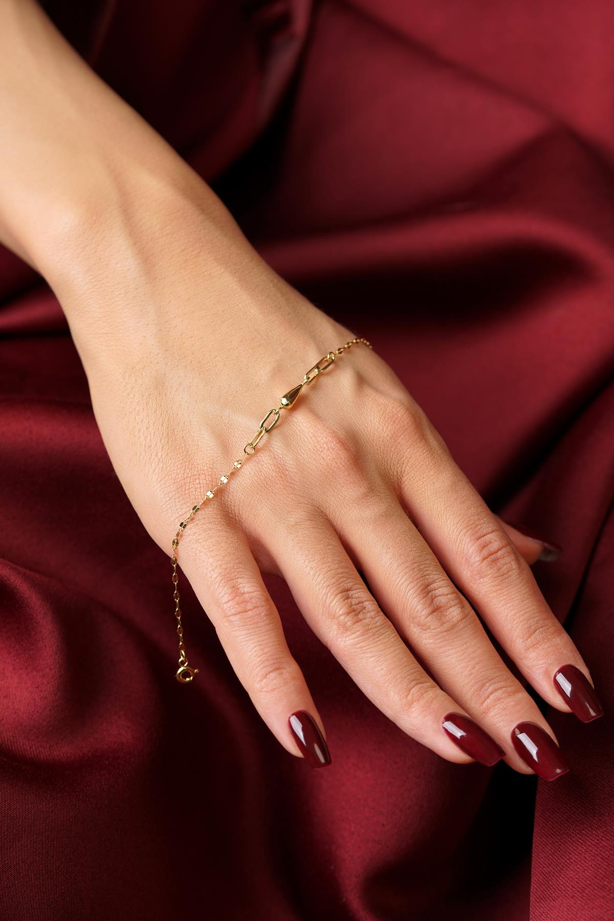 14K Solid Gold Water Drop Charm Mirror Bracelet