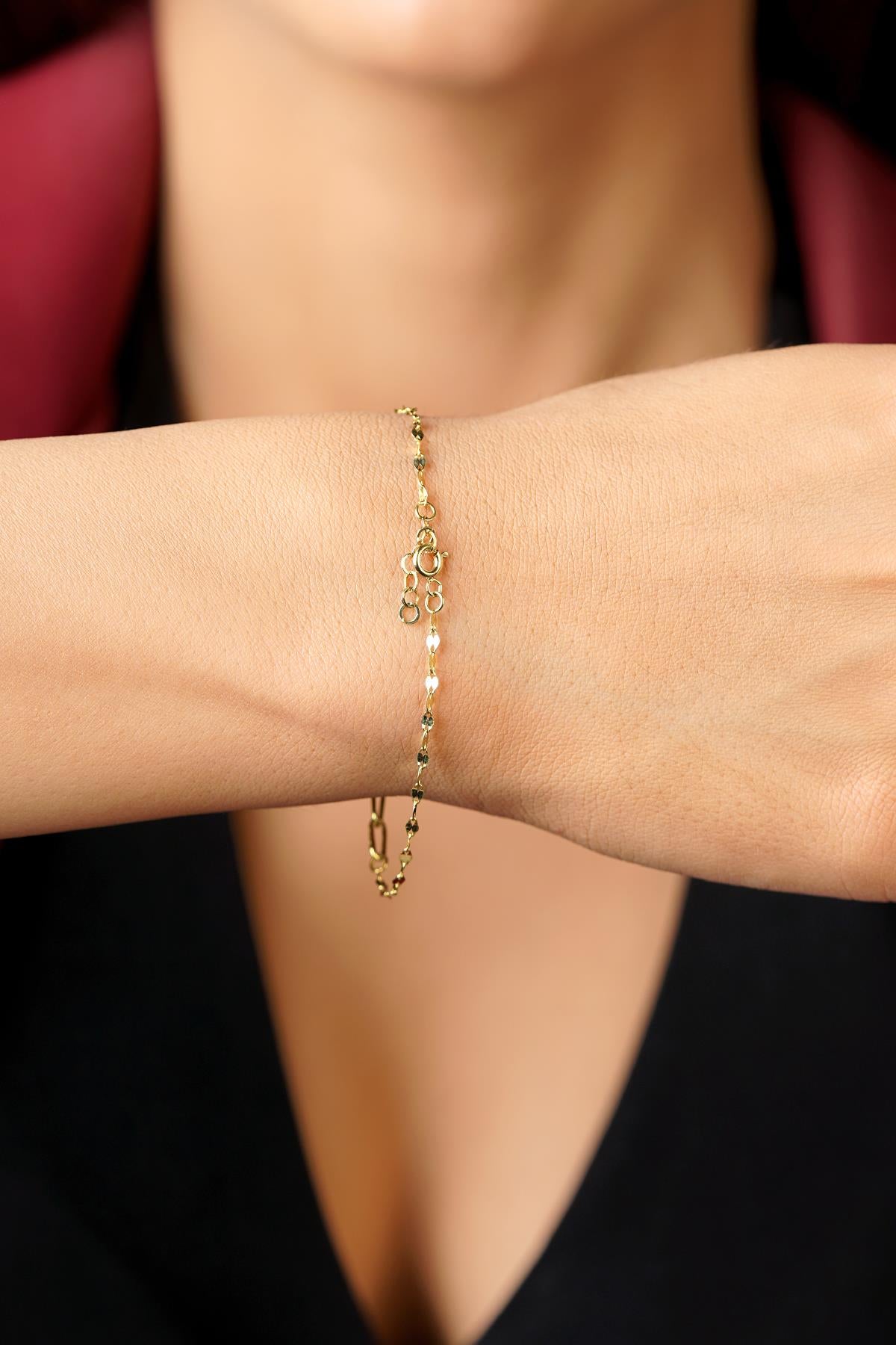 14K Gold Water Wave Mirror Bracelet
