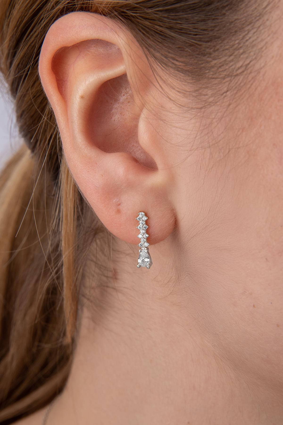 14K Gold White Drop Stone Shape Drop Earrings