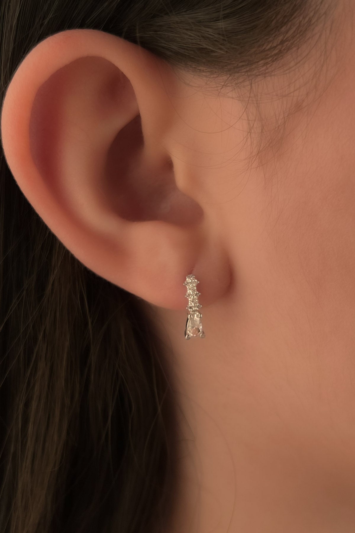 14K Gold White Drop Stone Shape Drop Earrings