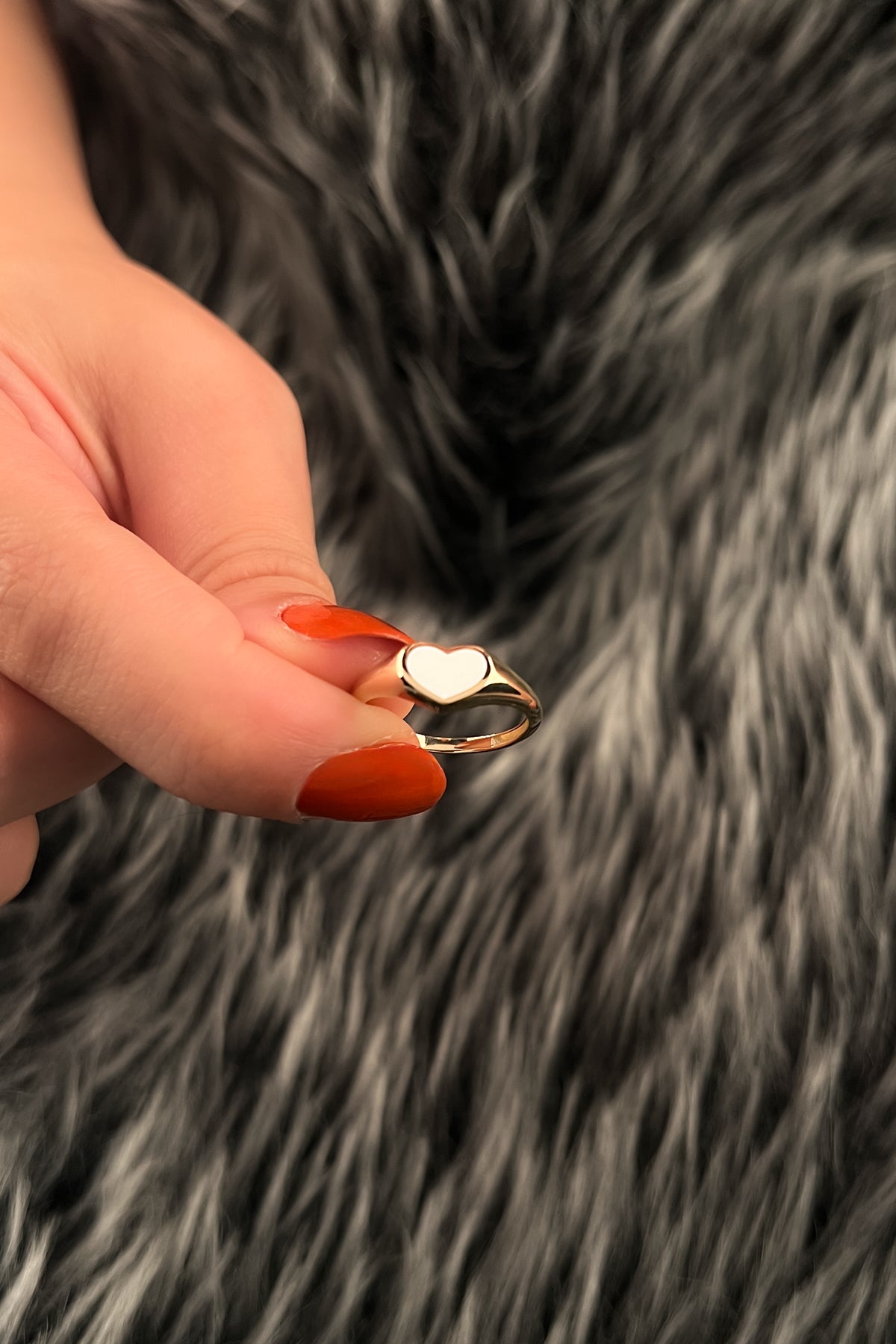 14K Gold White Enamel Heart Shaped Ring