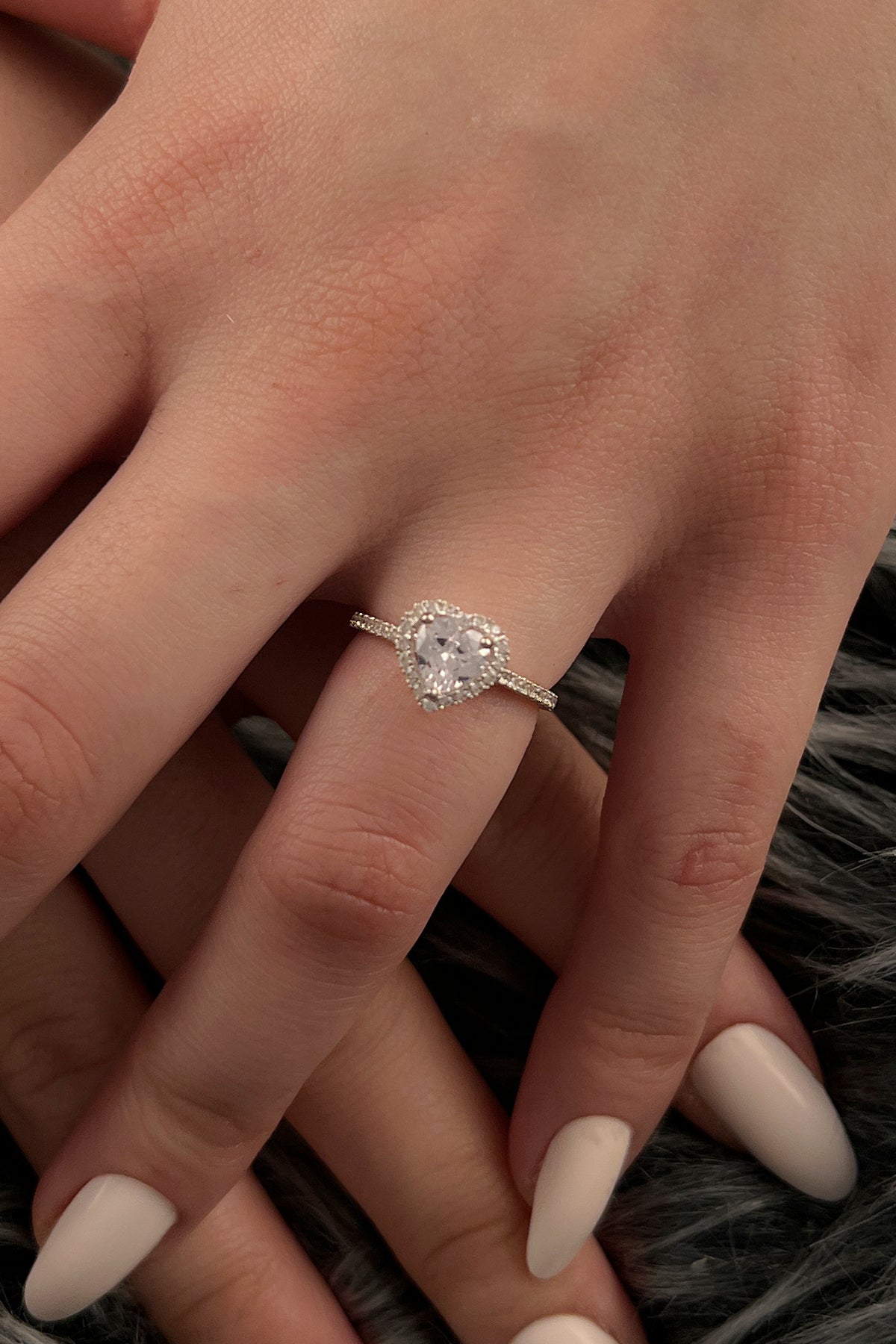 14K Gold White Heart Shaped Stone Ring